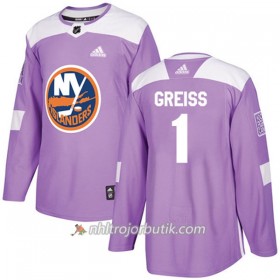 Män Ishockey New York Islanders Tröja Thomas Greiss 1 Adidas 2017-2018 Lila Fights Cancer Practice Authentic